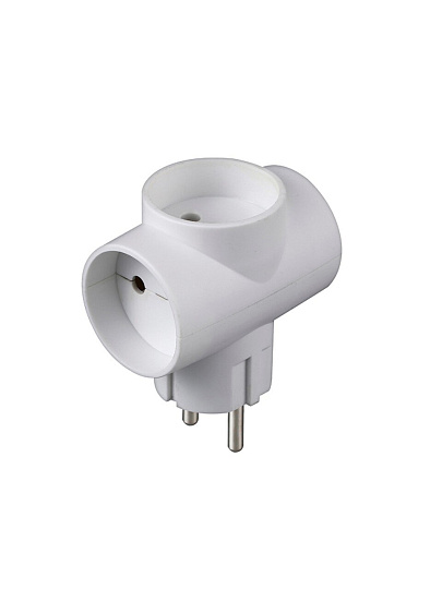 Разветвитель 3 гнезда, без заземления, Т-образный, 10 А, 250 В, 2200 Вт, Domtok, 2662