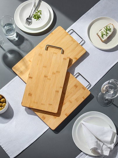 Доска разделочная бамбук, 38х22х1.8, 34х20х1.8, 30х18х1.8см, 3 шт, с ручкой, прямоугольная, CB730S4B