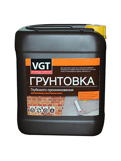 Грунтовка водно-дисперсионная, акриловая, VGT, ВД-АК-0301, глубокого проникновения, для внутренних и наружных работ, 5 кг