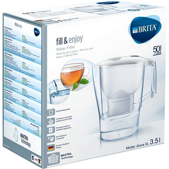 Фильтр-кувшин Brita, Aluna XL MX+, для холодной воды, 1 ступ, 3.5 л, белый
