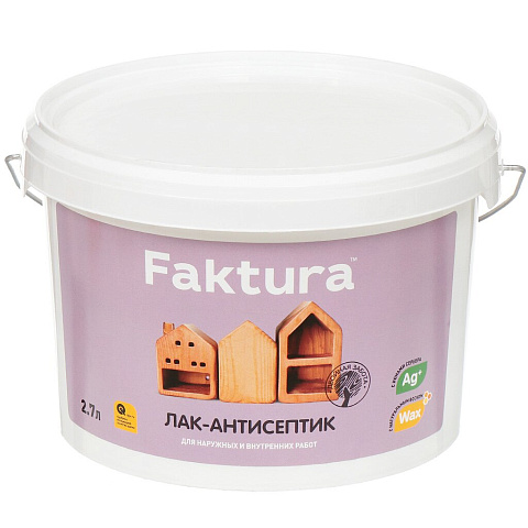 Лак-антисептик Faktura, полуматовый, полиакриловый, бесцветный, для внутренних и наружных работ, 2.7 л