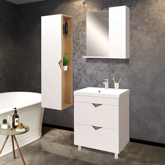 Зеркало со шкафом, правое, прямоугольное, белый, дуб бунратти, с полочкой, Doratiz, Фьорд 70, 2711.160