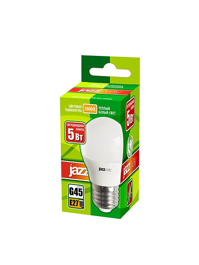 Лампа светодиодная E27, 5 Вт, шар, 3000 К, теплый белый свет, JazzWay, PLED- ECO, 1036957A
