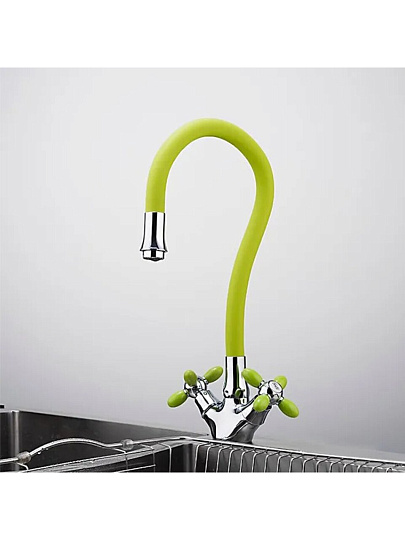 Смеситель для кухни, Frud, гибкий излив, с кран-буксой, зеленый, R44127-6