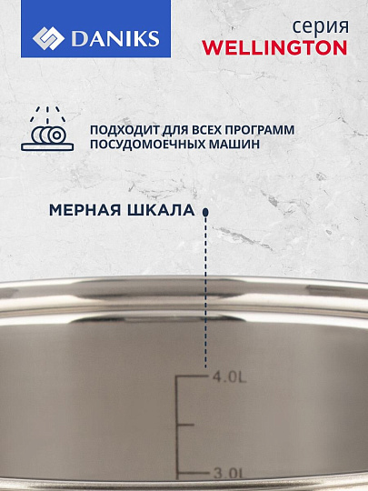 Набор посуды нержавеющая сталь, 6 предметов, кастрюли 2, 3, 4 л, индукция, Daniks, Веллингтон, GS-01415-6SE