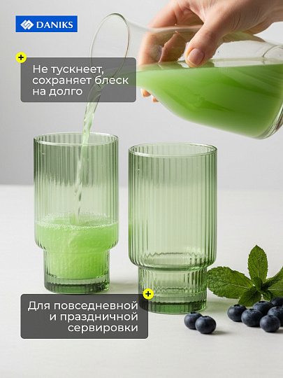 Стакан 500 мл, стекло, 2 шт, Daniks, Грани Малахит, STSD77140P