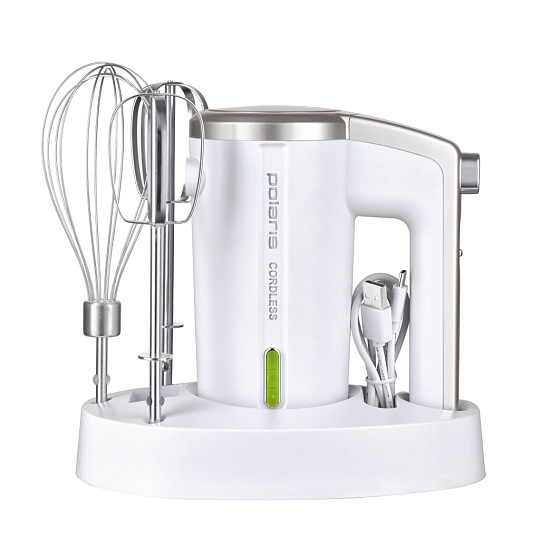 Миксер ручной, Polaris, PHM 2024 CordLess, 200 Вт, 3 скорости, белый