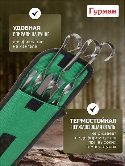 Шампур лезвие плоское, 6 шт, 430х10х1.5 мм, нержавеющая сталь, Гурман, в чехле, CB2234