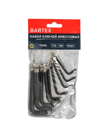 Набор ключей имбусовых, 9 предметов, Bartex, углеродистая сталь, TORX, на кольце