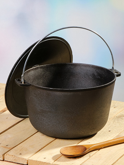 Казан чугун, 10 л, с крышкой, крышка чугун, с дужкой, Гардарика, 1510-3