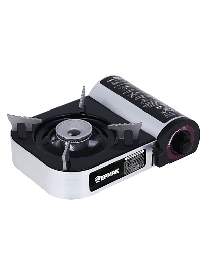 Плита газовая 1 конфорка, 25х20х7.7 см, для цанговых баллонов, пьезо, кейс, алюминяя, Ермак, 116-060