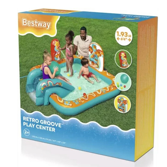 Игровой центр-бассейн Bestway, 193х152х74 см, Retro Groove Play, 53164, 189 л, пляжный мяч, 5 мячей, ремкомплект