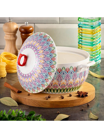 Кастрюля для запекания керамика, 24х10 см, 1.6 л, круглая, с крышкой, Восток, Y6-10192/Y4-9178