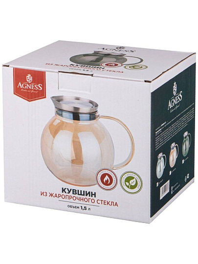 Кувшин стекло, 1.5 л, с крышкой, Agness, High-Tech, 894-137