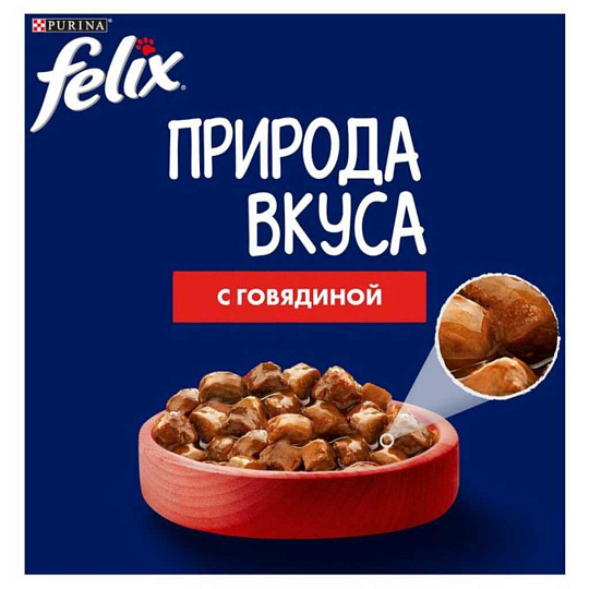 Корм для животных Феликс, Природа вкуса, 75 г, для взрослых кошек, кусочки в соусе, говядина, пауч, 12512725