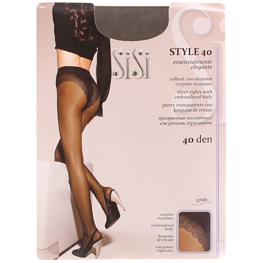 Колготки Sisi, Style, 40 DEN, р. 5, grafite/дымчатый серый, с ажурными трусиками и прозрачным мыском