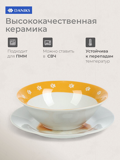 Набор посуды керамика, 3 шт, Корги, тарелка 17.5 см, салатник 15 см, кружка 230 мл, Daniks, C1008