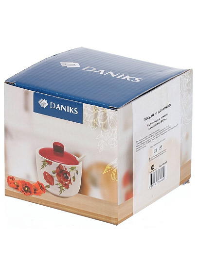 Сахарница 500 мл, доломит, с ложкой, Daniks, Алый мак