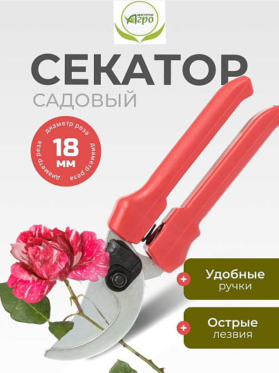 Секатор для весенней и осенней обрезки деревьев, 250 мм, Инструм-Агро, СТ-18, рукоятка резина, 010107