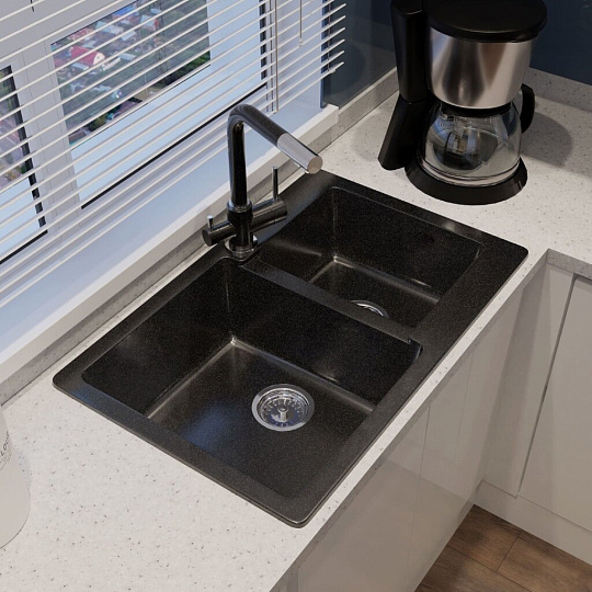 Мойка кухонная врезная, GranFest, Practik, искусственный мрамор, 780x510 мм, + сифон, черная, GF-P-780K