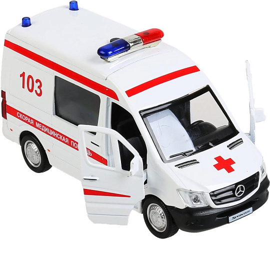 Машина Технопарк, Mercedes-Benz Sprinter Скорая помощь, 14 см, инерционная, SPRINTERVAN-14SLAMB-WH