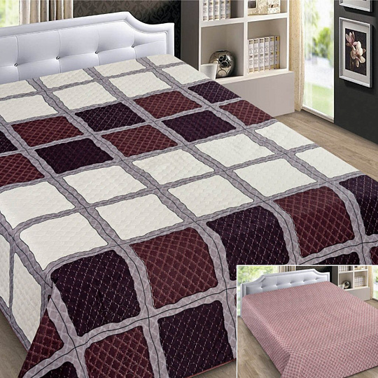 Покрывало евро, 220х200 см, 100% полиэстер, двухстороннее, Marianna, Элегант, бело-шоколадное, 18-854-ПК-ЭЛГ-200-220