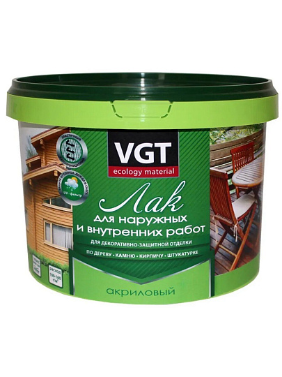 Лак VGT, матовый, акриловый, бесцветный, для внутренних и наружных работ, 2.2 кг