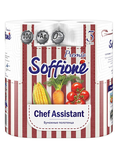 Полотенце бумажное 3 слоя, 2 рулона, белое, Soffione, Premio, 10901073