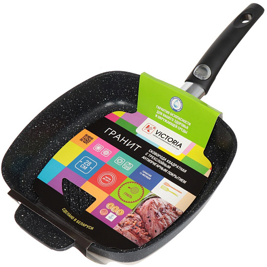Сковорода-гриль алюминий, 28 см, антипригарное покрытие, Victoria, Гранит, съемная ручка, G050128