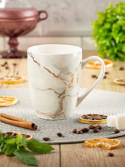 Кружка керамика, 360 мл, Белый мрамор, Daniks