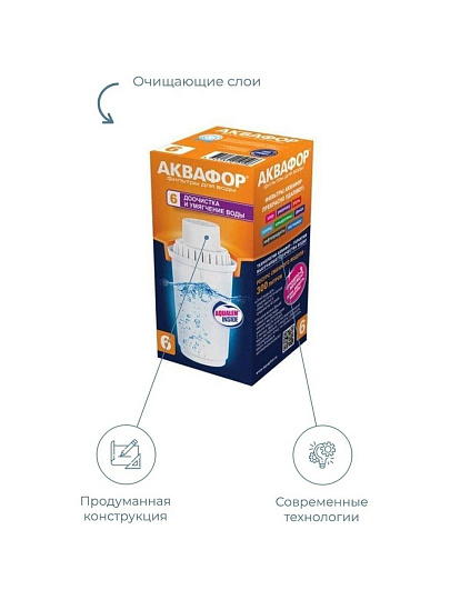 Картридж для фильтра-кувшина Аквафор, B6, доочистка, умягчение воды