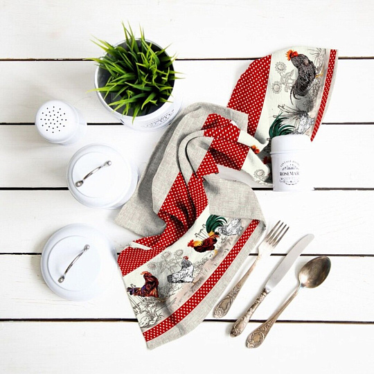 Полотенце кухонное 45х60 см, 100% хлопок, рогожка, МиаКара, Птичий двор, Россия, 30124-1