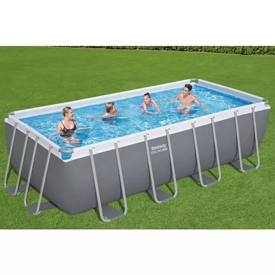 Бассейн каркасный Bestway, 488х244х122 см, Power Steel Rectangular, 56670BW, фильтр-насос, лестница, тент, 11532 л, поплавок-дозатор