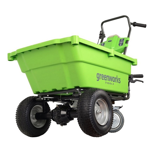 Тележка садовая трехколесная, пластик, 150 кг, 106 л, да, АКБ и ЗУ, 40V, 6A.ч, Greenworks, G40GCK6, 7400007UF