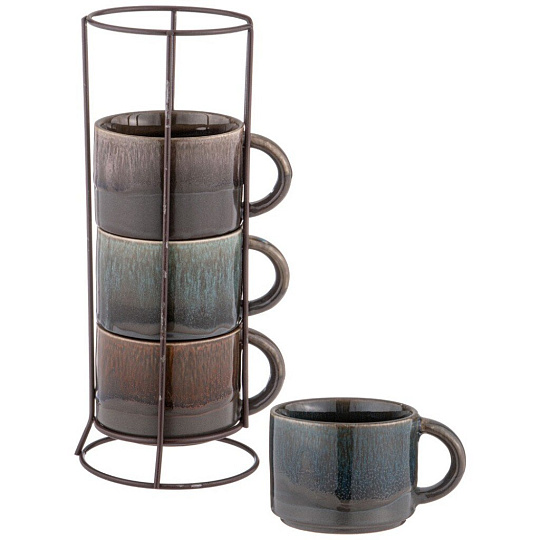 Кружка керамика, 4 шт, 180 мл, Reactive Glaze, Lefard, 155-775, металлическая подставка