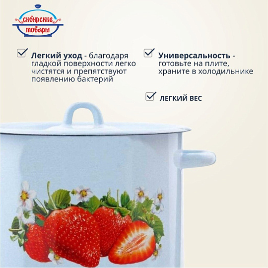 Кастрюля эмалированная сталь, 5.5 л, крышка сталь, петля, с декором, цилиндрическая, Сибирские товары, С1617.СГ, серо-голубая