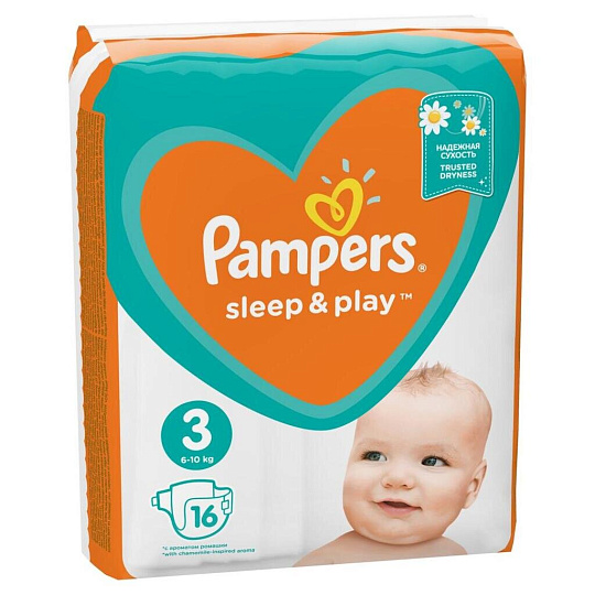 Подгузники детские Pampers, Sleep & Play Midi, р. 3, 6 - 10 кг, 16 шт, унисекс