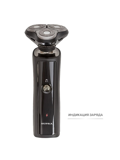 Электробритва аккумуляторная, Supra, RS-209, роторная, сухое бритье, 5 Вт, 3 бритвенные головки, черная, 13279