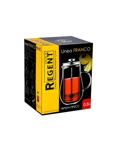 Френч-пресс 0.6 л, стекло, нержавеющая сталь, Regent Inox, Linea Franсo, 93-FR-37-01-600