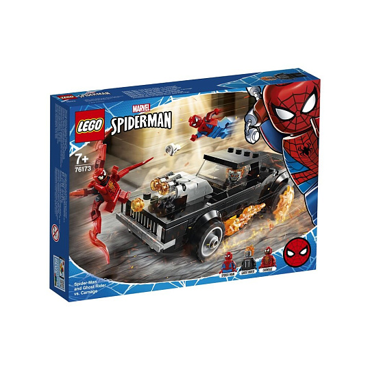 Конструктор Lego, Super Heroes, Человек-Паук и Призрачный Гонщик против Карнажа, 7-9 лет, 212 деталей, 76173
