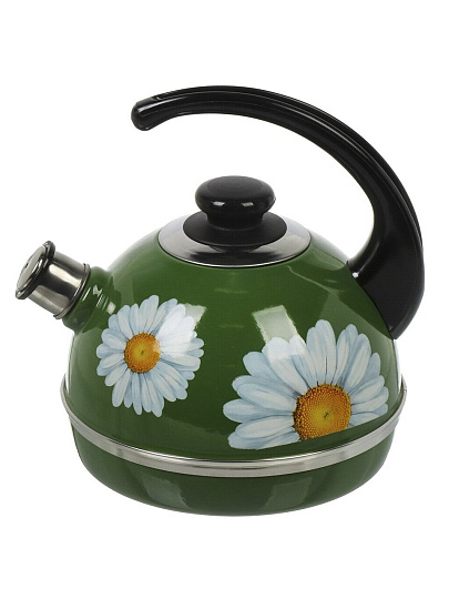 Чайник сталь, эмалированное покрытие, 3.5 л, со свистком, ручка консольная, Рубин, Ромашки, зеленый, T04/35/07/14
