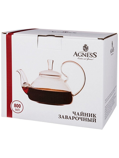 Чайник заварочный стекло, 0.8 л, с ситечком, Agness, Agness, 250-136