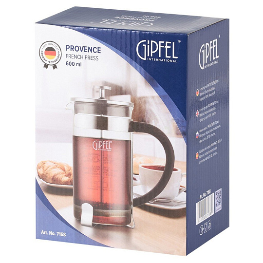 Френч-пресс 0.6 л, нержавеющая сталь, Gipfel, Provence, 71682