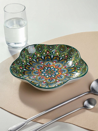 Блюдо керамика, 20 см, зеленое, Самарканд, Y4-9768