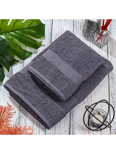 Полотенце банное 50х90 см, 100% хлопок, 375 г/м2, жаккардовый бордюр, Вышневолоцкий текстиль, графит, 615, Россия