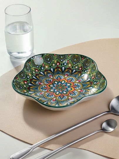 Блюдо керамика, 20 см, зеленое, Самарканд, Y4-9768