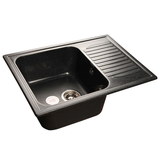 Мойка кухонная врезная, GranFest, Standart, искусственный мрамор, 645х498 мм, + сифон, черная, GF-S645L