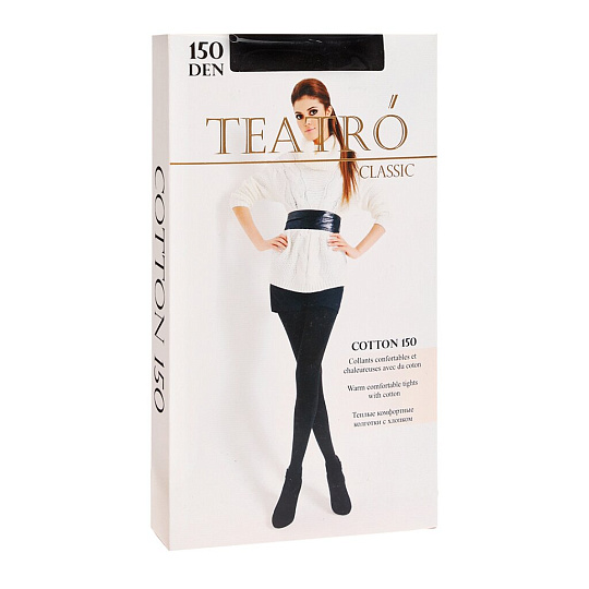 Колготки Teatro, Cotton Flower, 150 DEN, р. 3, nero/черные, без шортиков, с укрепленным мыском