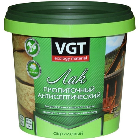 Лак VGT, антисептик, полуглянцевый, акриловый, венге, для внутренних и наружных работ, 0.9 кг