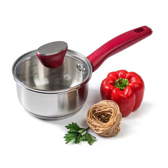 Ковш нержавеющая сталь, 1 л, крышка стекло, бакелитовая ручка, индукция, Taller, Грейси, TR-17285, серебристый